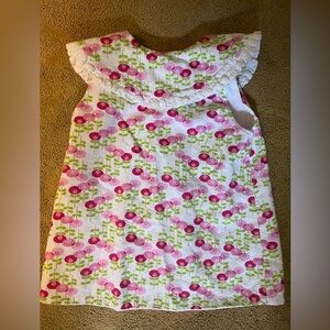 Custom Girls' Pink Green Floral Ruffled Collar Dress